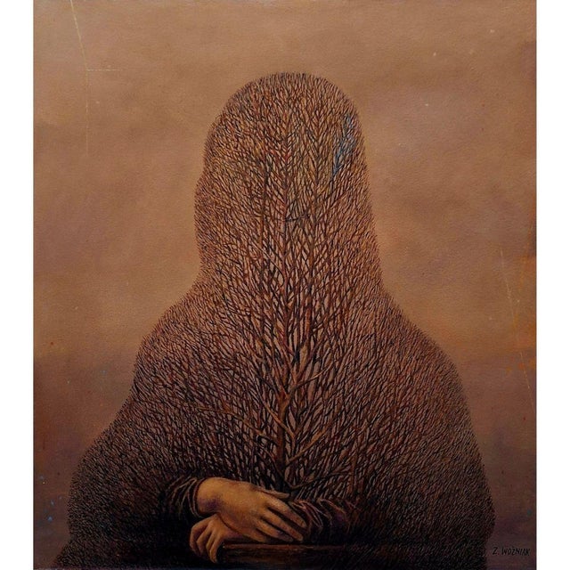Zbigniew Wozniak, According to the Master Leonardo (Mona Lisa), 2023, Oil Painting on Board For Sale - Image 3 of 6