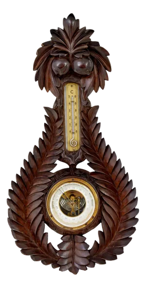 Antique Danish Carved Walnut Barometer, 1890