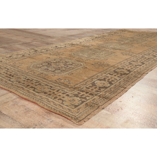 Tan Vintage Turkish Oushak Rug, 04'10 X 12'03 For Sale - Image 8 of 11