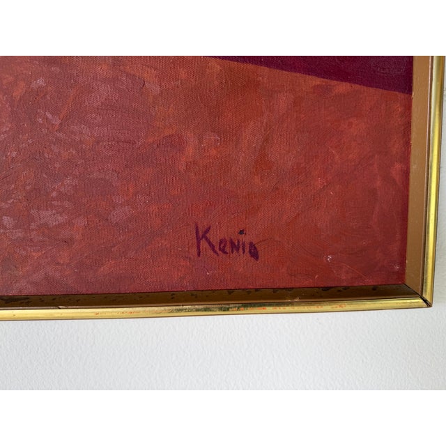 1980's Vintage Postmodern Geometric Landscape Oil Painting on Canvas, Framed For Sale - Image 10 of 12