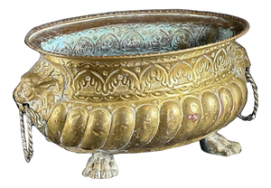 Large French Baroque Brass Lion-Head Champagne Cooler or Jardiniere, 18th Century
