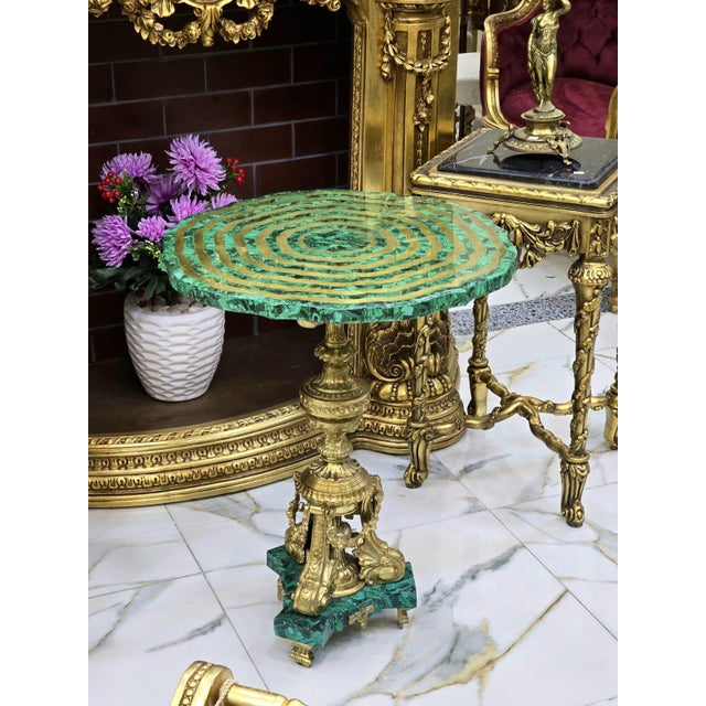 French French Style Green Gold Coffee Table With Gold Details For Sale - Image 3 of 4