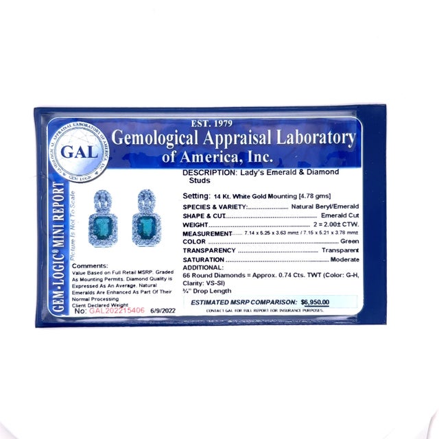 Natural Emerald Diamond Stud Earrings 14k Gold 2.74 TCW Certified For Sale - Image 12 of 12