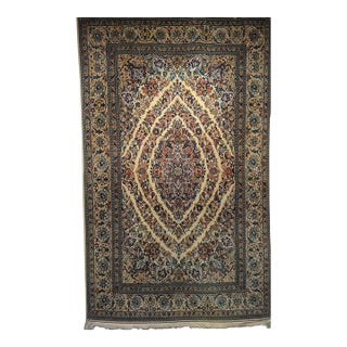 Vintage Persian Nain Area Rug, Hand-Knotted Wool & Silk, Garden of Paradise Pattern, 4x7, Ivory & Blue For Sale