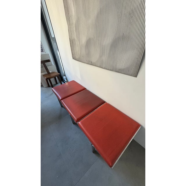 Vintage Three-Seater Model 656 Bench in Orange Imitation Leather by John Behringer, 1960 For Sale - Image 3 of 7