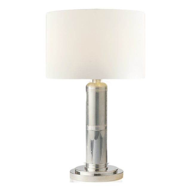 Thomas O'Brien by Visual Comfort Signature Longacre Small Table Lamp in Polished Nickel with Linen Shade For Sale