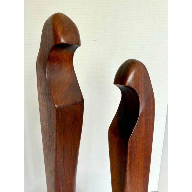 Signed Modernist Abstract Wood Figures Sculpture on Stone Base For Sale - Image 4 of 10