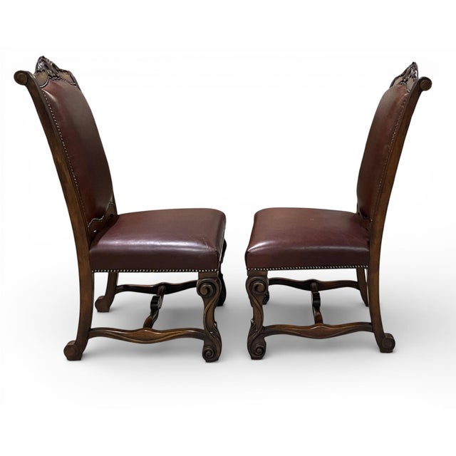 Late 20th Century Vintage Henredon High-Back Leather Dining Chairs - a Pair For Sale - Image 5 of 12