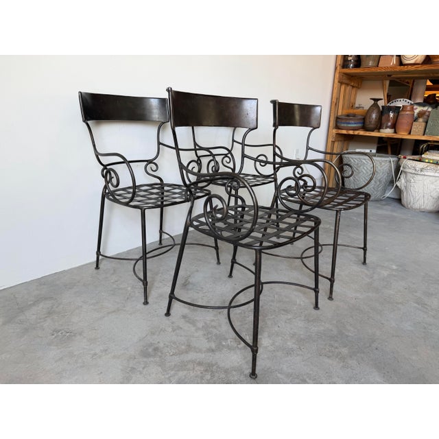 Set of Four Hollywood Regency / Neoclassical Style Wrought Iron Garden Dining Chairs by Arhaus For Sale In Miami - Image 6 of 12
