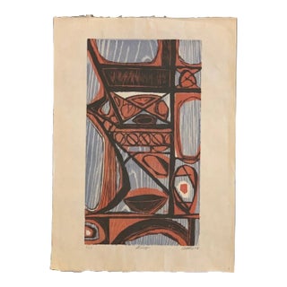 1950s Clay Walker "Bridge" Color Woodcut For Sale