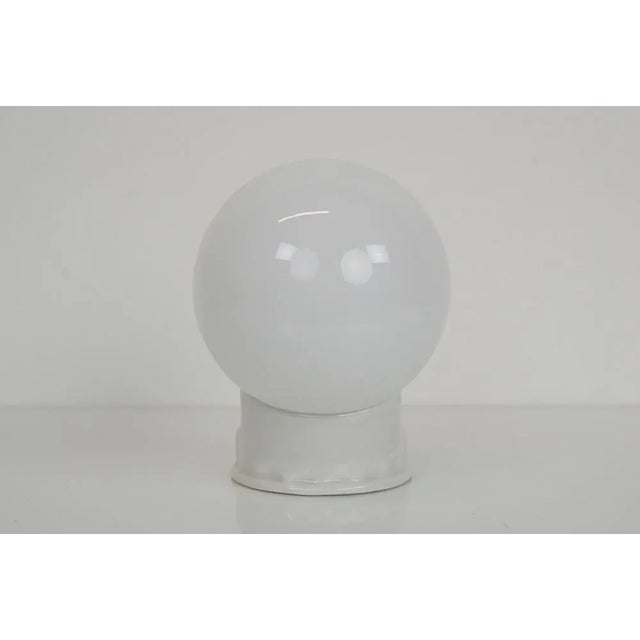 Vintage Industrial White Porcelain Opaline Glass Wall Lamp, 1950s For Sale - Image 4 of 8