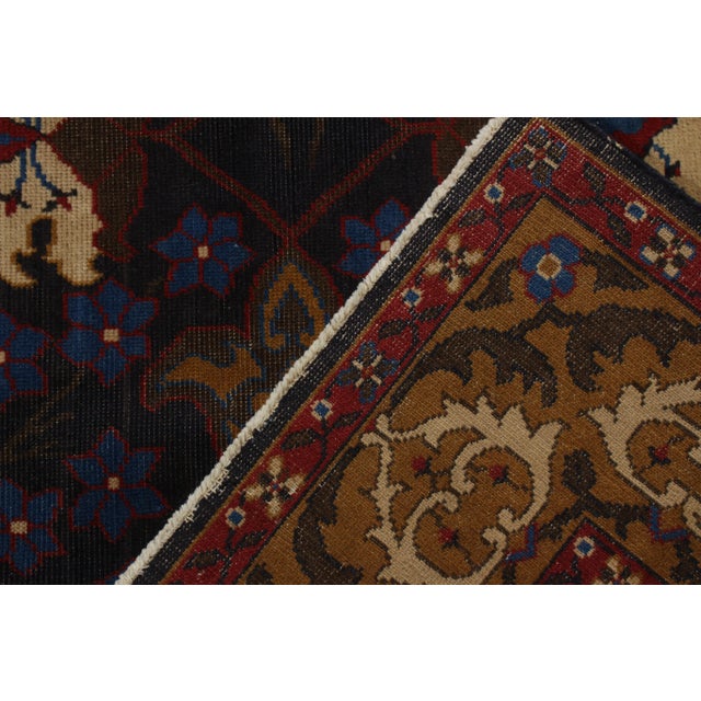 Antique Continental Bidjar Blue and Gold Wool Floral Rug For Sale In New York - Image 6 of 7