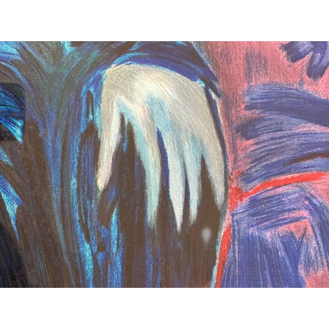 Blue Barbara Wood, Art Deco, Monumental Oil on Paper, Usa, 20th C. For Sale - Image 8 of 15