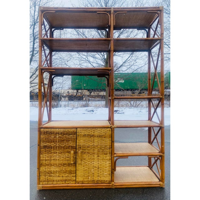 Handsome Vintage Coastal Bamboo and Rattan Bookcase/Shelving For Sale In Philadelphia - Image 6 of 11