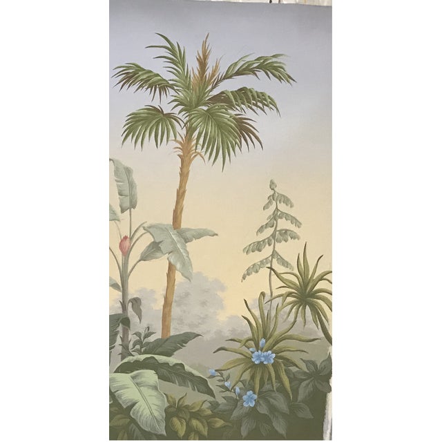 Not Yet Made - Made To Order 36" * H96" * 3ps, Hand-Painted French Retro Tropical Jungle Floral & Bird Wall Mural, Soft Mist Botanical Wallpaper For Sale - Image 5 of 5
