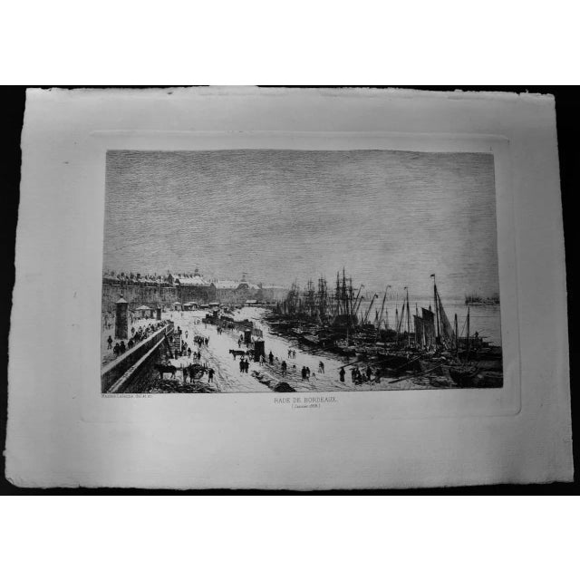 This is a mid 19th century etching entitled "Rade de Bordeaux, Janvier" (Port Of Bordeaux In Winter), etched by Phillip...