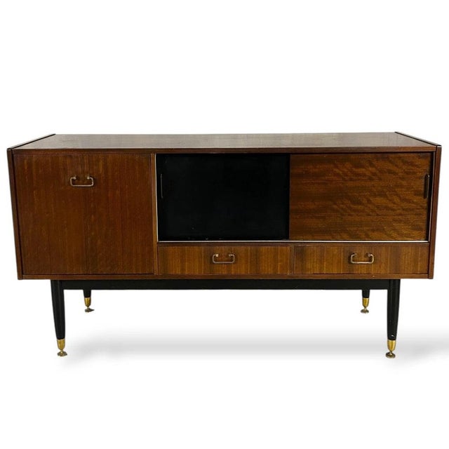 Wood Mid-Century Sideboard in Teak with Sliding Doors and Brass Drawers, 1950s For Sale - Image 7 of 7