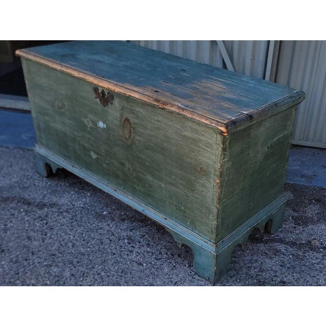 Folk Art 19th Century Original Blue Painted Blanket Chest For Sale - Image 3 of 9