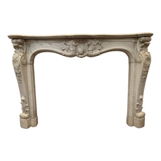 Louis XV Style Fireplace in White Carrara Marble, 19th Century For Sale