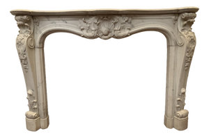 Louis XV Style Fireplace in White Carrara Marble, 19th Century
