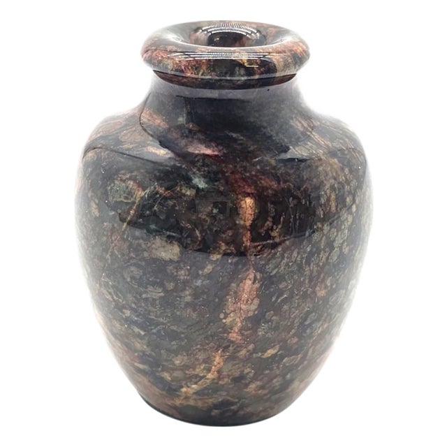 Vintage Polished Marble Stone Vase Autumn Tones Organic Modern Decorative Object 3.5" For Sale