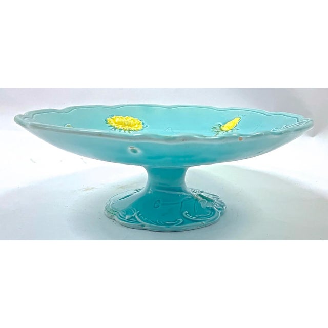 Antique dandelion majolica compote. Marked: "Made In Germany, 722" on the underside.