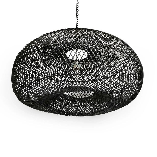 2020s Black Wicker Donut Pendant Light Medium For Sale - Image 5 of 11