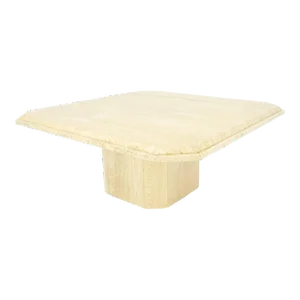 Cut Corners 40" Square Single Pedestal Base Italian Travertine Coffee Table