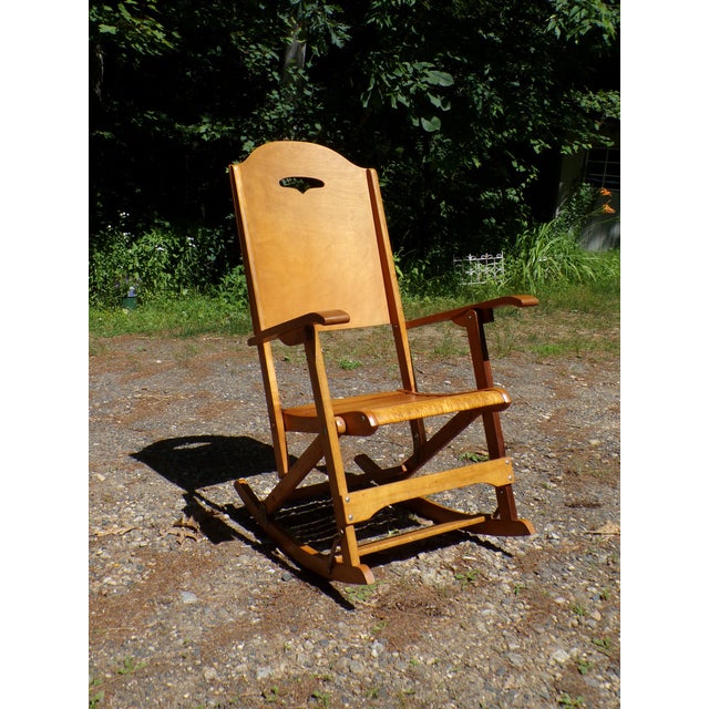 Brown Vintage Mid Century Maple Folding Rocking Chair Rocker Clement MFG Canada For Sale - Image 8 of 18