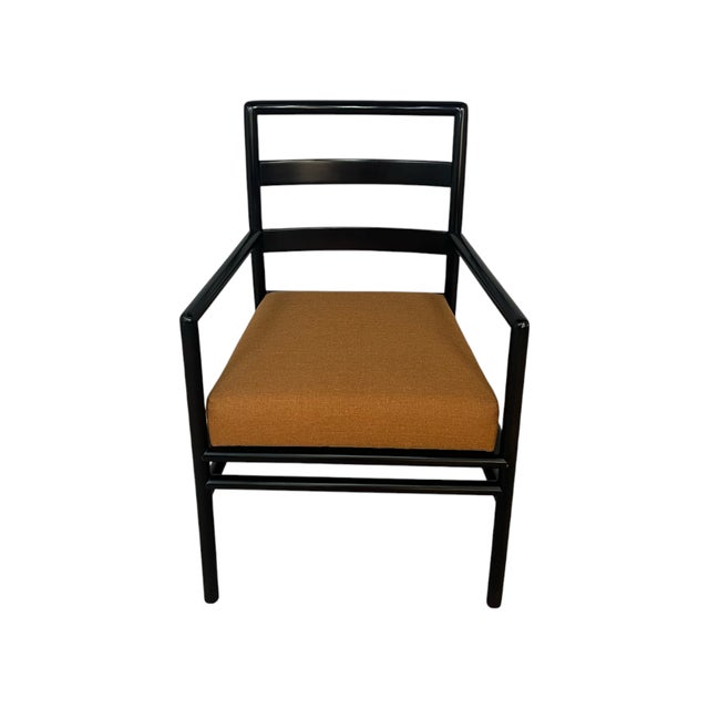 T.H. Robsjohn Gibbings Black Lacquer Dining Chairs in Orange Upholstery Attributed to t.h. Robsjohn-Gibbings for Widdicomb For Sale - Image 4 of 14