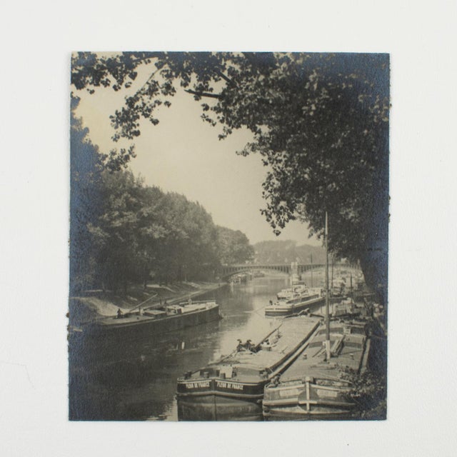Art Deco The Seine and Barges Near Paris, Silver Gelatin B and W Photography, 1926 For Sale - Image 3 of 4