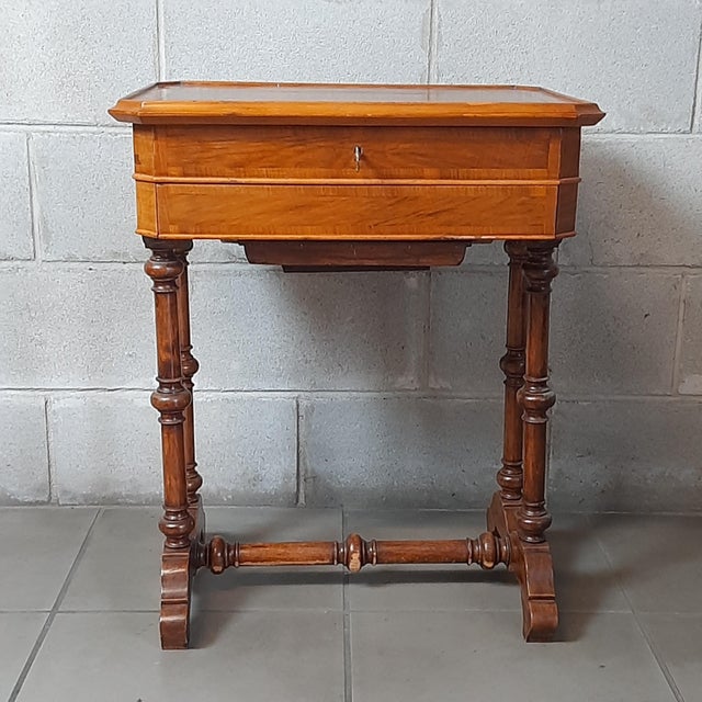 Beautiful work table, Louis Philippe wooden structure. Special legs with refined turned decoration, complete with drawer...