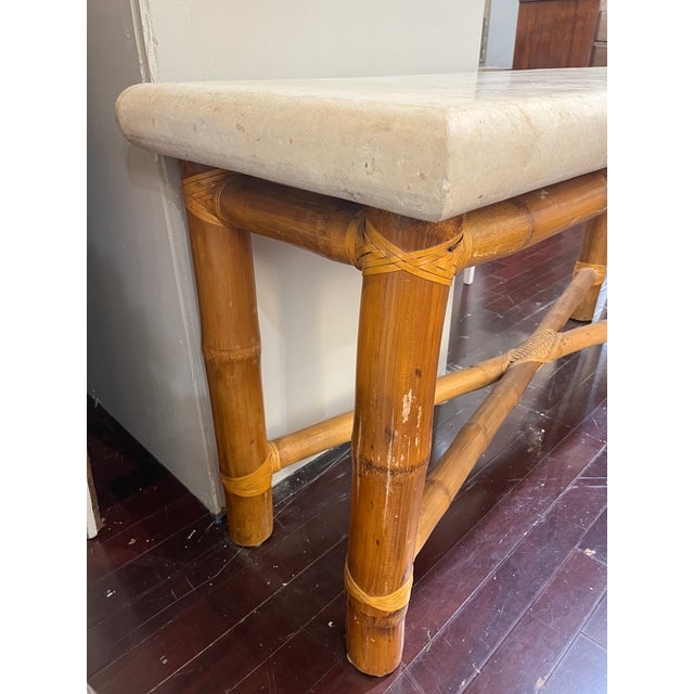 Mid Century Bamboo and Travertine Console Table For Sale In Houston - Image 6 of 7