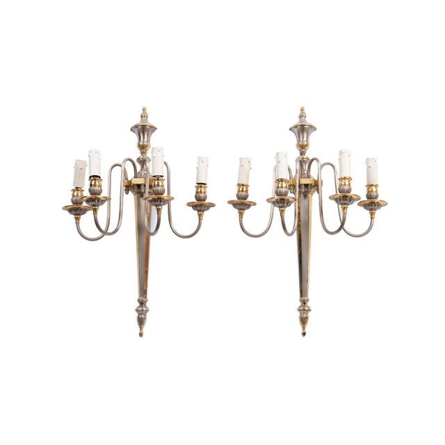 Directoire Style Gilt & Silver Brass Wall Sconces, 1970s, Set of 2 For Sale - Image 11 of 12