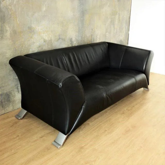 Mid-Century Modern Black Leather 2-Seat Sofa by Rolf Benz, 2000s For Sale - Image 3 of 10