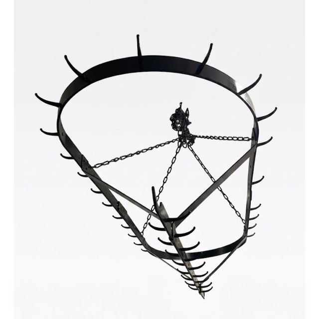 French Country French Country Wrought Iron Oval Hanging Pot Rack For Sale - Image 3 of 12