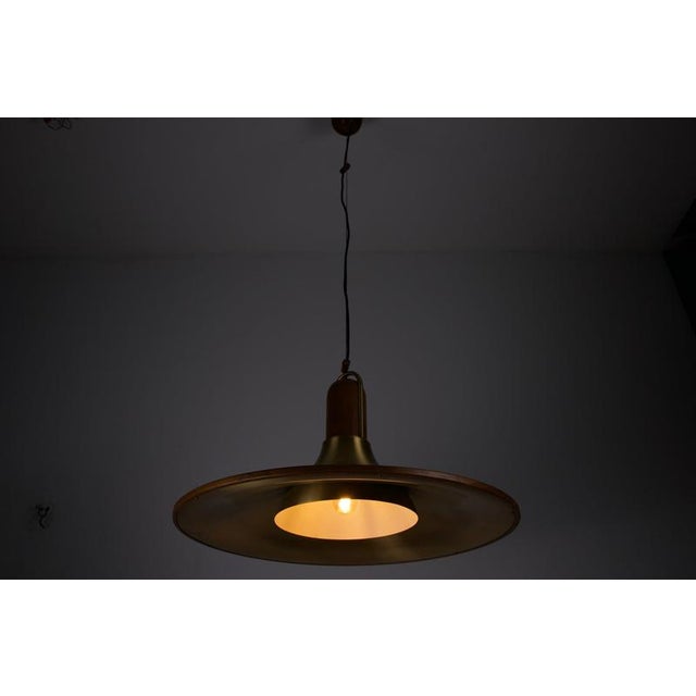 Mid-Century Teak and Brass Pendant Lamp, Italy, 1960s For Sale - Image 13 of 14