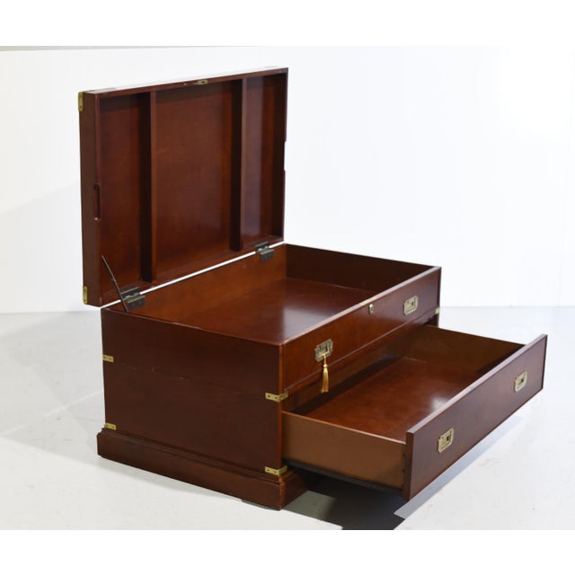 Mid 20th Century Vintage Campaign Style Lift Top Coffee Table or Storage Box For Sale - Image 5 of 12
