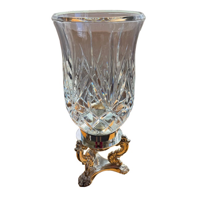 Godinger Sillver Plate Candlestick With Crystal Hurricane Shade For Sale