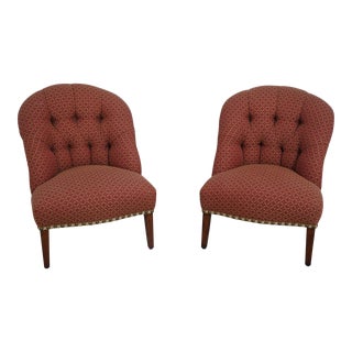 Pair Custom Tufted Back Upholstered Parlor Chairs For Sale