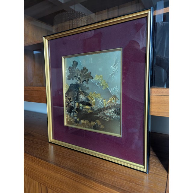 Vintage Japanese Mixed-Media Chokin Metal Relief Art Plaque Frame Signed Hideaki For Sale - Image 9 of 10