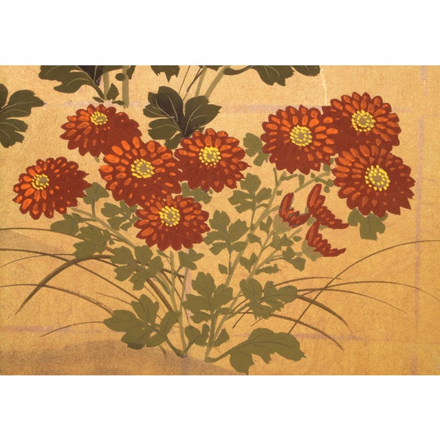 "Flowers of the Four Seasons", 1970s Showa Era Japanese Painted Byobu Screen For Sale - Image 10 of 18