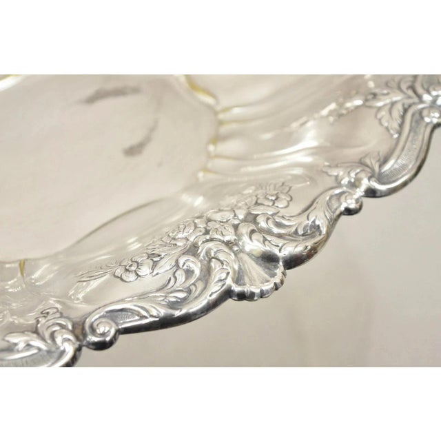 Mid 20th Century Vintage English Victorian Flower Rose Repousse Silver Plated Footed Oval Dish For Sale - Image 5 of 10