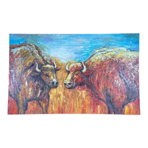 Late 20th Century Oversized Mid-Century Western Expressionist Bison Buffalo Original Impasto Oil Painting Gallery Wrap Canvas