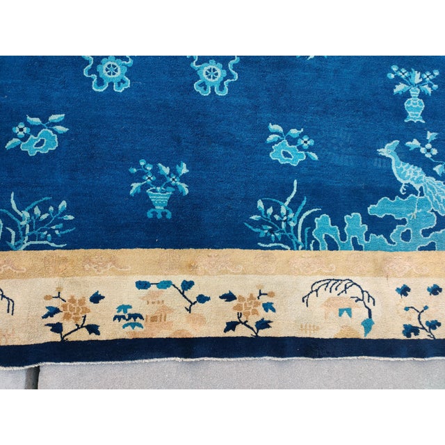 An Excellent Example of Chinese Culture in a Qing Style on Royal Blue Background Color and Beige Border For Sale In New York - Image 6 of 7