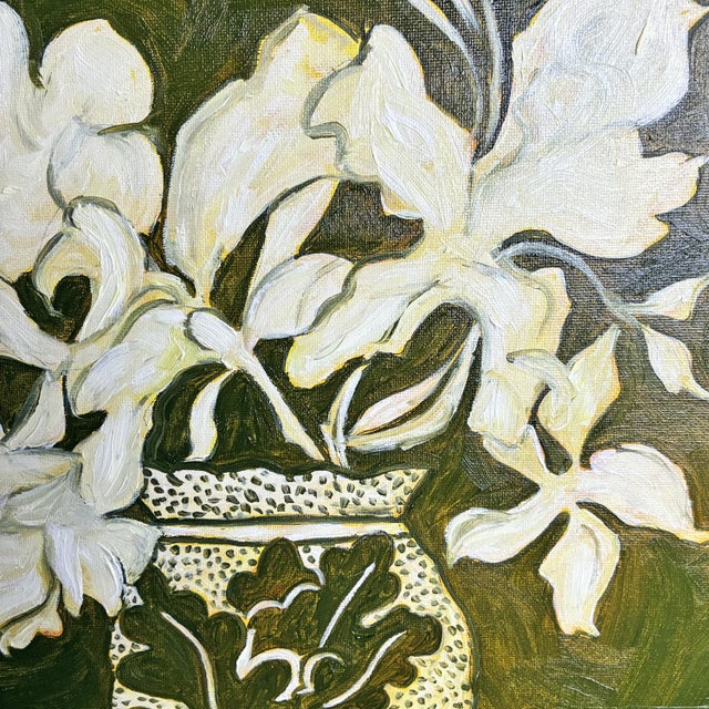 Original Floral Still Life With Ornate Vase, Oil on Canvas in Brushed Gold Frame, 14.5" X 14.5" by Tatiana Duperault For Sale - Image 4 of 5