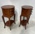 Pair of small marquetry veneered chests of drawers Four cabriole legs with a shelf between the legs Three drawers in the...