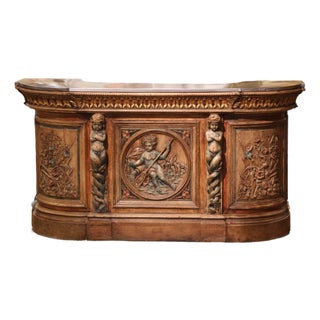 Early 19th Century French Renaissance Carved Oak Dry Bar With Tole Top For Sale