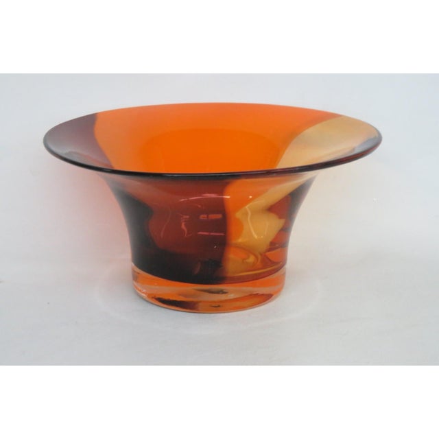 Teleflora Teleflora Hand Blown Tri Color Florist Bowl Orange Amber Purple Art Glass 4859b For Sale - Image 4 of 10