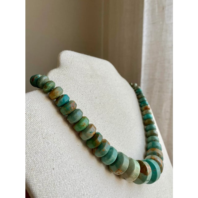 Modernist, barrel-carved turquoise and sterling silver necklace. Weighty, rich feel and truly luxurious aesthetic. One...